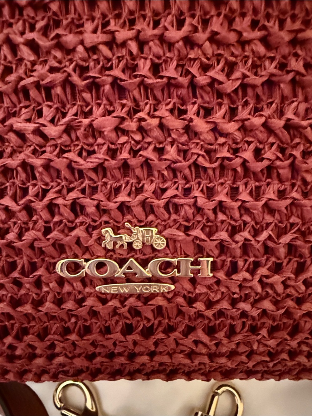 ♥️Coach NWT Laurel Russet Brown Woven Straw Shoulder Bag with Charms - Picture 6 of 11